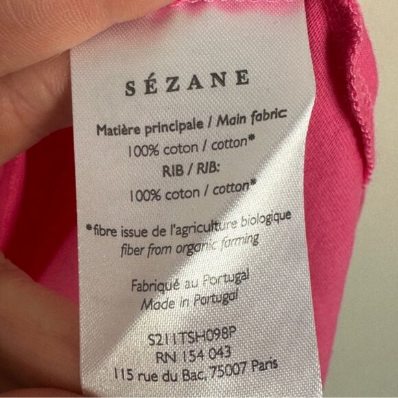 Sezane Bubblegum Pink Conrad Organic Cotton T-Shirt Size Large French Tee Crew L - Picture 7 of 13